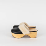 Magda Butrym Black Cream Fur Leather Clogs