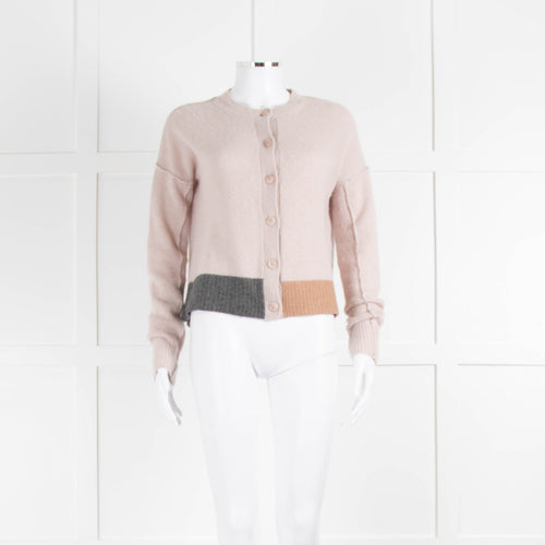 360 Cashmere Beige Cashmere Cardigan With Grey And Camel Rib Hem