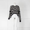 ME + EM Navy Cream Striped Hooded Cropped Sweater