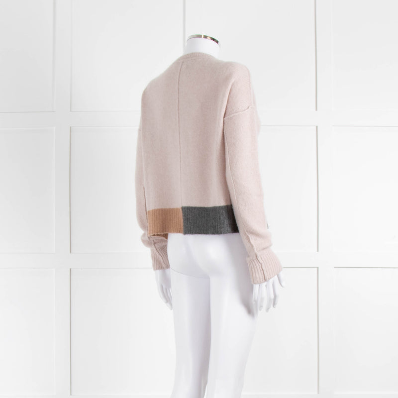 360 Cashmere Beige Cashmere Cardigan With Grey And Camel Rib Hem