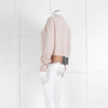 360 Cashmere Beige Cashmere Cardigan With Grey And Camel Rib Hem