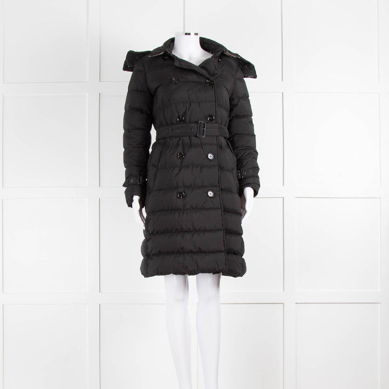 Burberry Black Double Breasted Quilted Coat With Belt