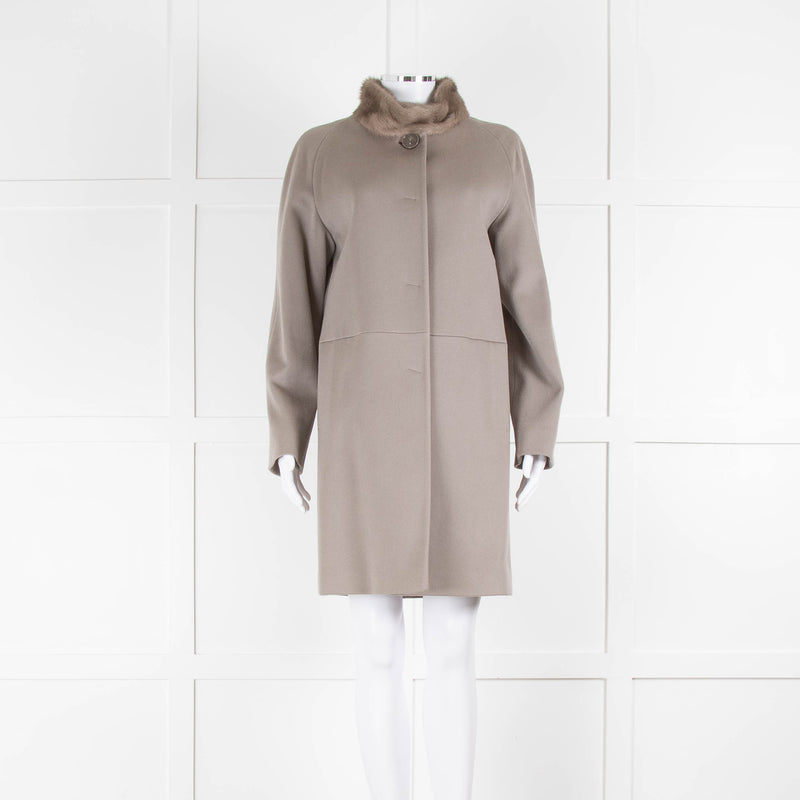 Cinzia Rocca Taupe Wool Mink Collar Coat