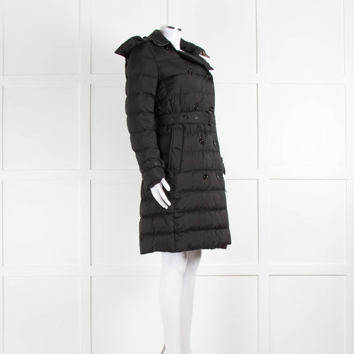 Burberry Black Double Breasted Quilted Coat With Belt