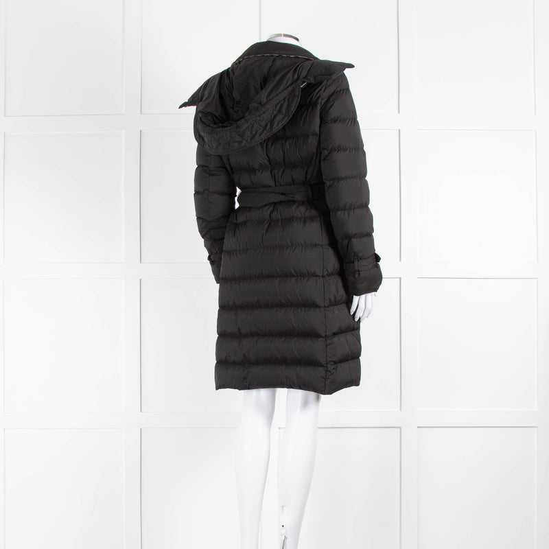 Burberry Black Double Breasted Quilted Coat With Belt