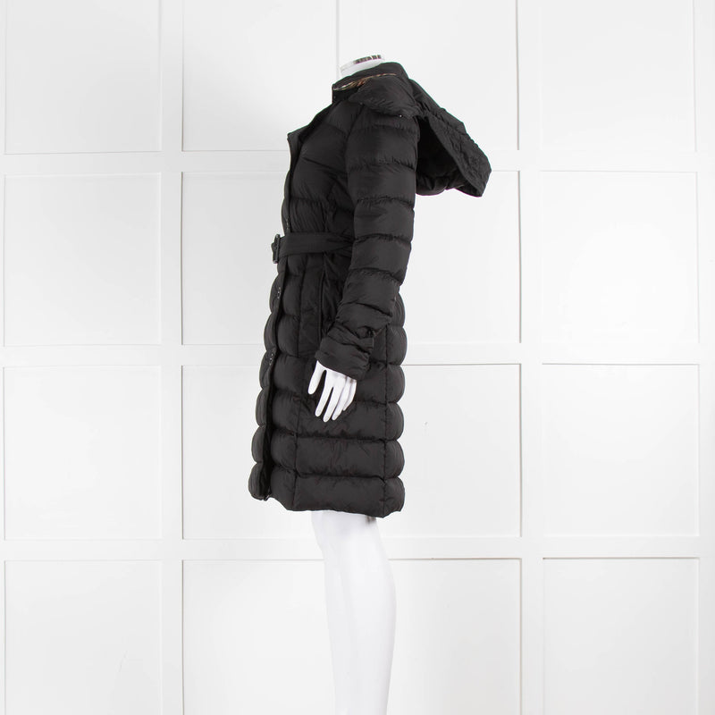 Burberry Black Double Breasted Quilted Coat With Belt