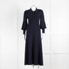 Cefinn Blue Eva Collared Merino Knit Dress With Blouson Sleeve