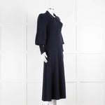 Cefinn Blue Eva Collared Merino Knit Dress With Blouson Sleeve