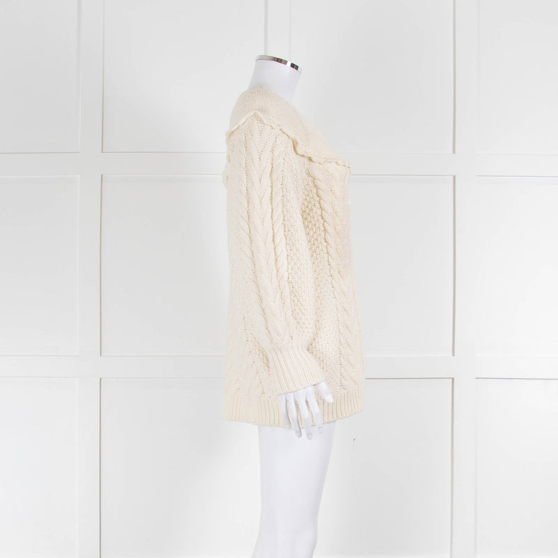 LoveShackFancy Cream Cable Rose Button Cardigan