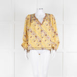 Isabel Marant Yellow Pink Burgundy Print Silk Balloon Sleeve Top