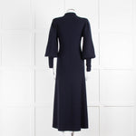 Cefinn Blue Eva Collared Merino Knit Dress With Blouson Sleeve