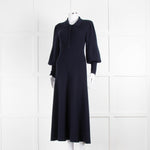 Cefinn Blue Eva Collared Merino Knit Dress With Blouson Sleeve