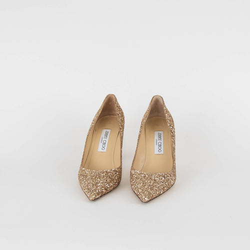 Jimmy Choo Gold Glitter Agnes Court Shoes