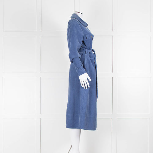 Just Female Sky Blue Corduroy Belted Silver Popper Maxi Shirt Dress