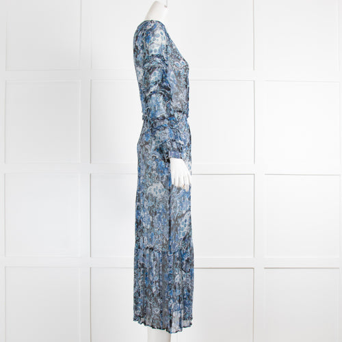The Kooples Blue Paisley Print Midi Dress with Slip