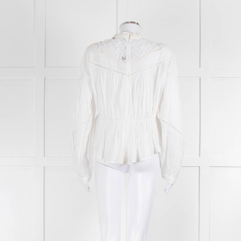 Isabel Marant White Linen L/S Top With Netting Neck