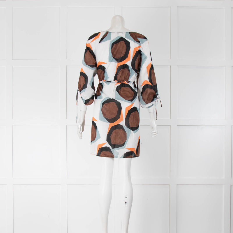 Diane Von Furstenberg White Brown Cotton Tunic Dress
