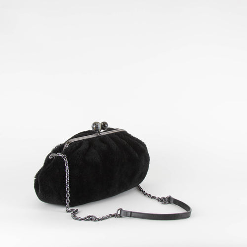 Weekend Max Mara Pasticcino Black Faux Fur Bag With Extra Chain Strap