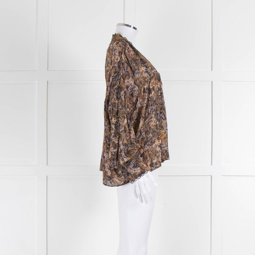 Iro Brown Ruched Waist Floral Blouse