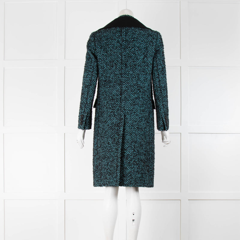 Prada Black Turquoise Wool Button Up Coat