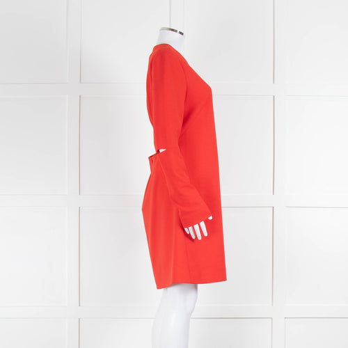 Tibi Red Dress With Gathered Back & Long Sleeves