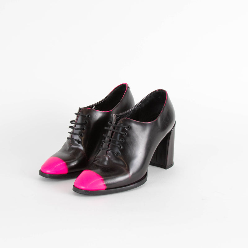 Christian Dior Black Neon Pink Toe Block Heel Shoes