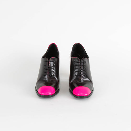 Christian Dior Black Neon Pink Toe Block Heel Shoes