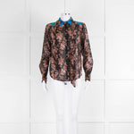 Scotch and Soda Floral Blouse with Electric Blue Shoulders and Tie Neck