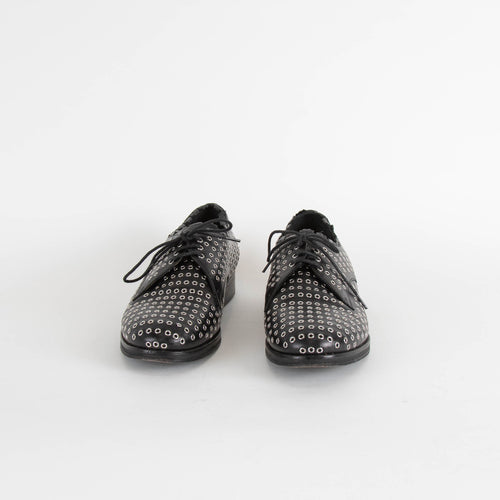 Alaia Black Silver Metal Eyelet Lace Up Shoes