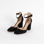 Gianvito Rossi Black Suede Block Heel Ankle Strap Shoes