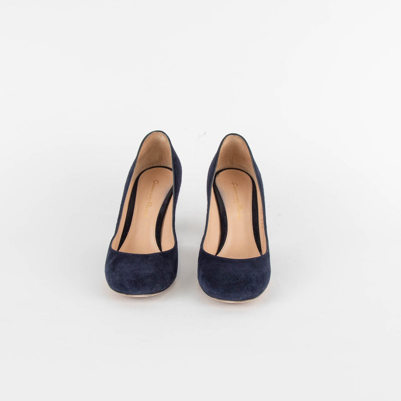 Gianvito Rossi Navy Suede Block Heeled Shoes