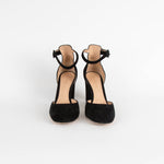 Gianvito Rossi Black Suede Block Heel Ankle Strap Shoes