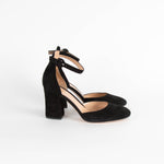 Gianvito Rossi Black Suede Block Heel Ankle Strap Shoes