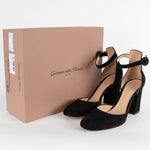 Gianvito Rossi Black Suede Block Heel Ankle Strap Shoes