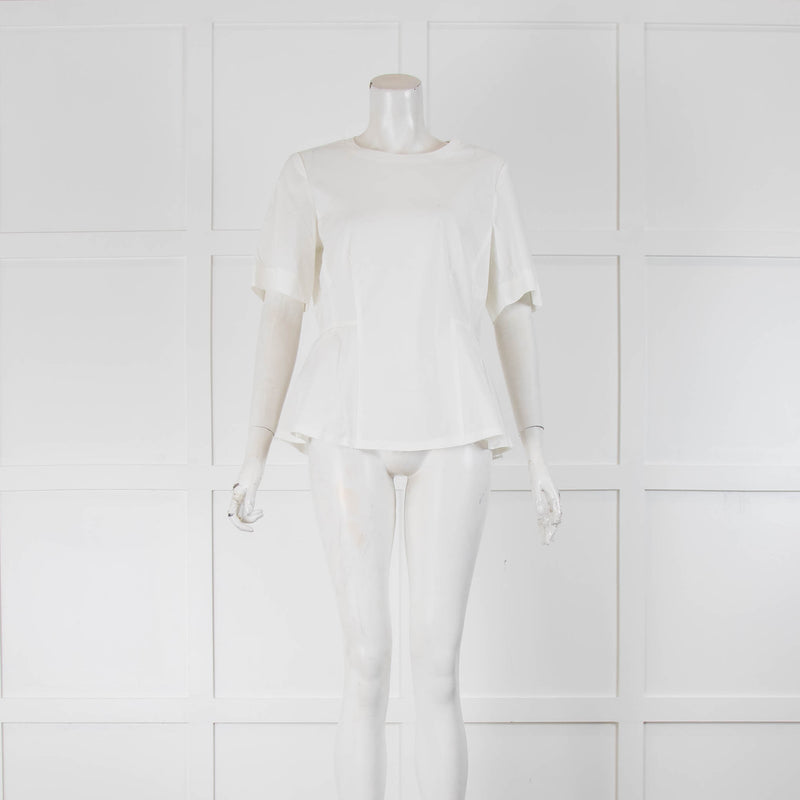 Rebecca Taylor White Cotton Ruched Waist Short Sleeve Top