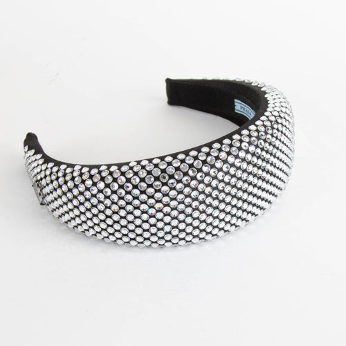 Prada Black Satin Crystal Embellished Headband