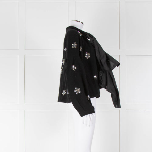 Wyse Black Cashmere Blend Sequin Star Bow Cardigan