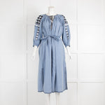 Ulla Johnson Blue White Ethnic Cotton Long Sleeve Dress