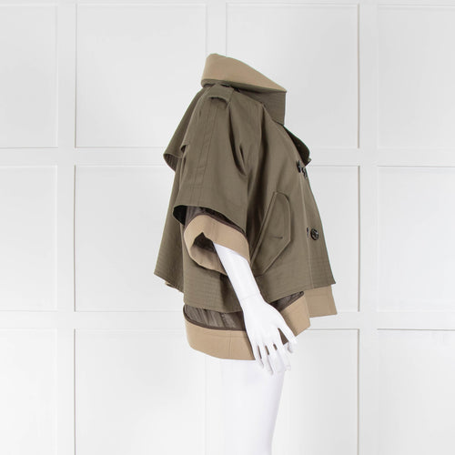 Sacai Khaki Beige Layered Short Trench Coat