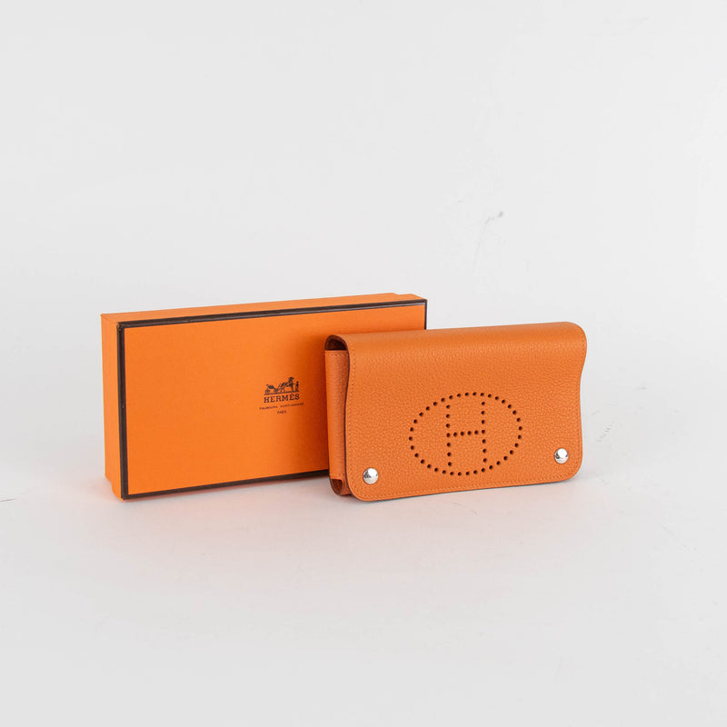 Hermes Orange Taurillon Clemence H Playing Card Case