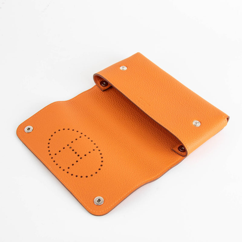 Hermes Orange Taurillon Clemence H Playing Card Case