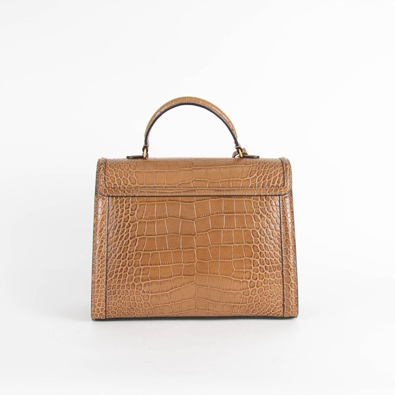 Smythson Light Brown Mara Coronet Croc-Effect Leather Handbag