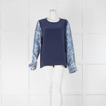 Equipment Navy Silk Round Neck Blouse with Snake Print Arms
