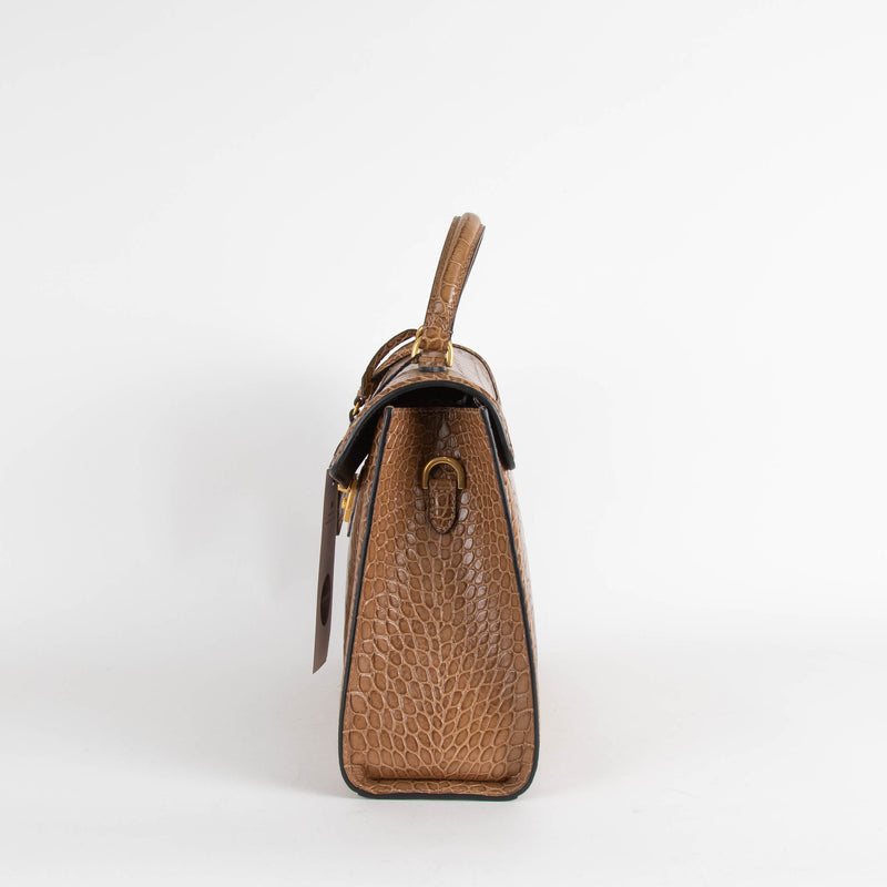 Smythson Light Brown Mara Coronet Croc-Effect Leather Handbag