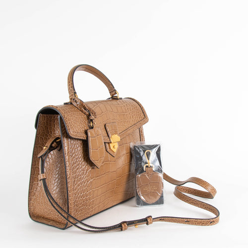 Smythson Light Brown Mara Coronet Croc-Effect Leather Handbag