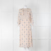 Vilshenko Light Beige Blue Floral Long Sleeve Silk Dress