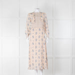 Vilshenko Light Beige Blue Floral Long Sleeve Silk Dress