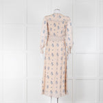 Vilshenko Light Beige Blue Floral Long Sleeve Silk Dress