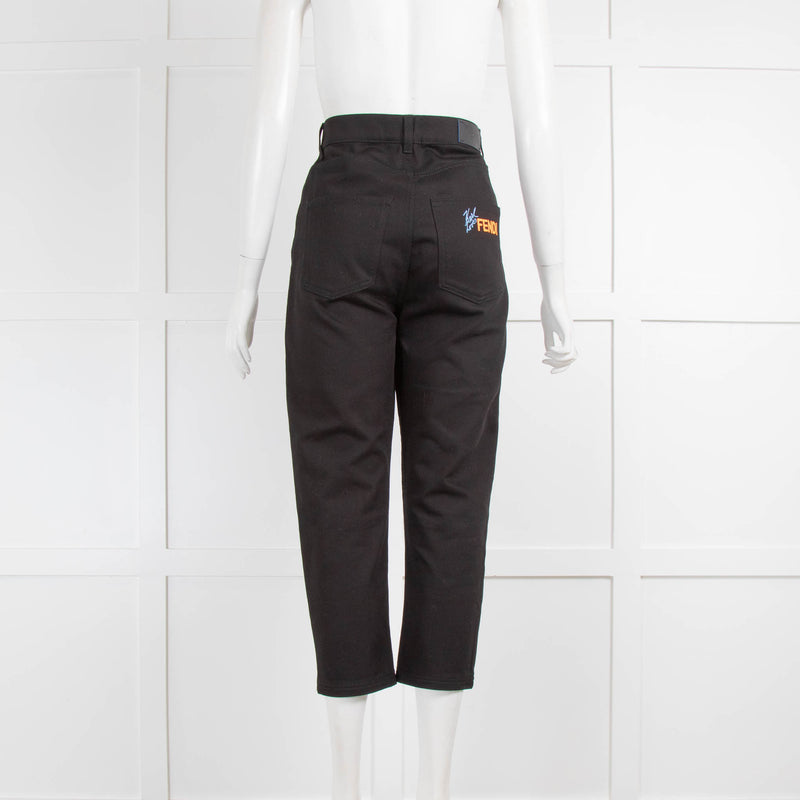 Fendi Black Side Neon Orange Embroidery Jeans