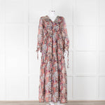 Ridely Purple Peach Floral Silk Long Sleeve Maxi Dress